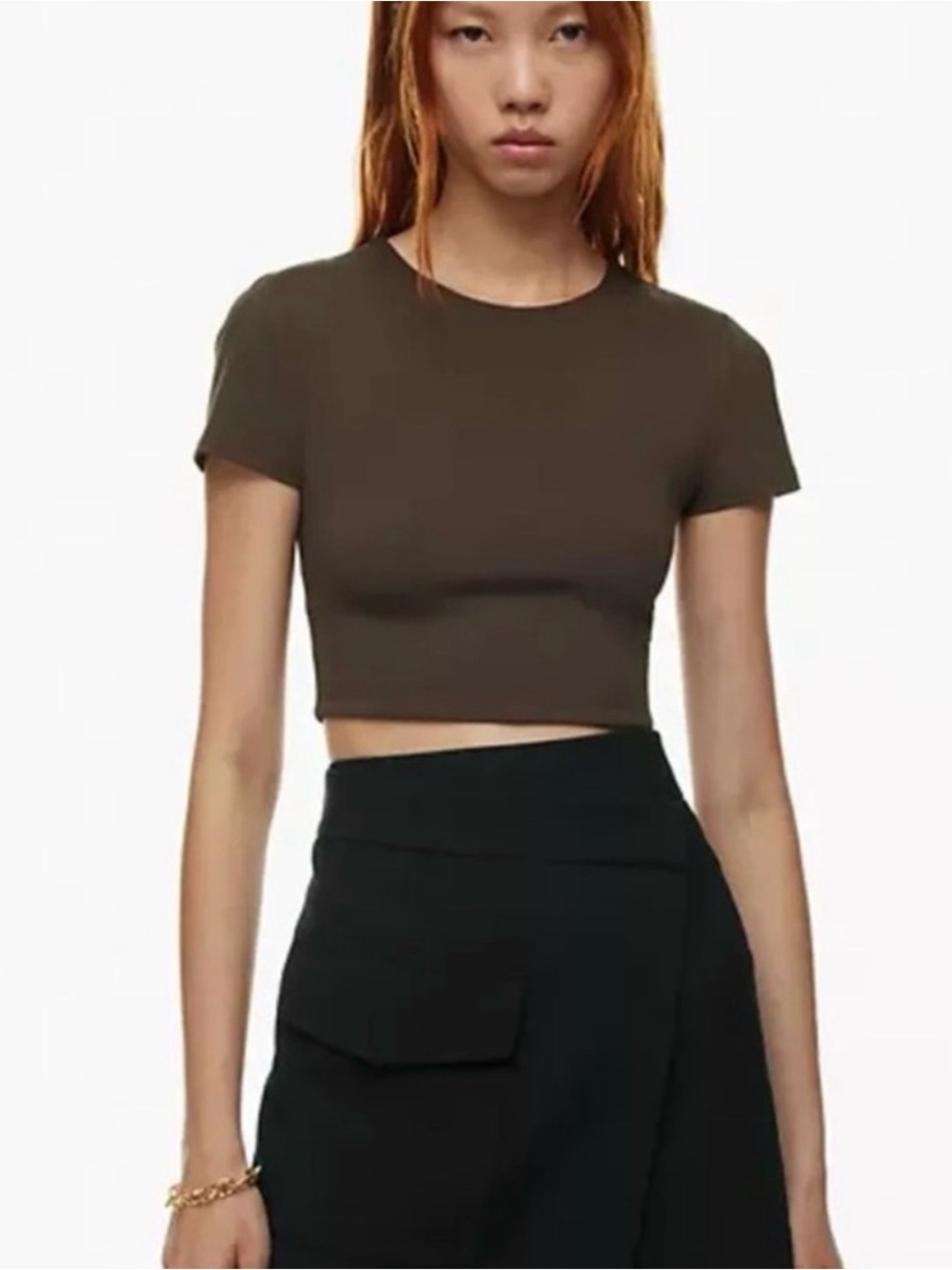 Aritzia Babaton Contour Espresso Crop Short Sleeve Crew Tee
